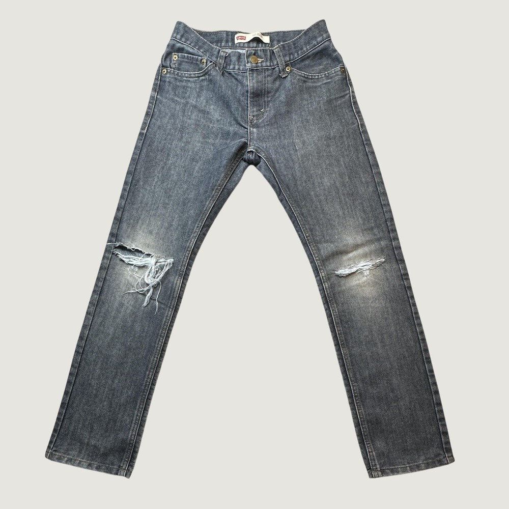 Levi's 511 Jeans Boys 14 Reg Slim Charcoal Wash Gray Distressed Knees Denim